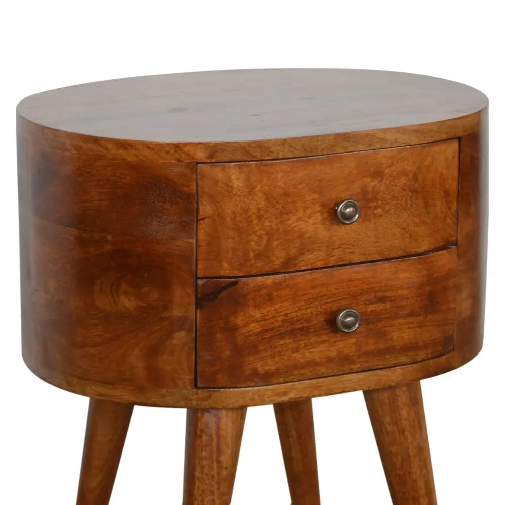 21" Chestnut Solid Wood Oval Two Drawer Nightstand - NOBLE HOME INTERIORS