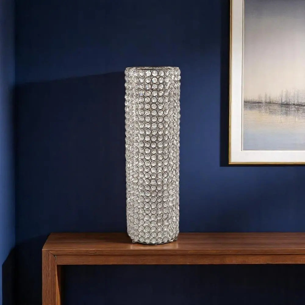 21" Clear And Silver Faux Crystal And Metal Table Vase - NOBLE HOME INTERIORS