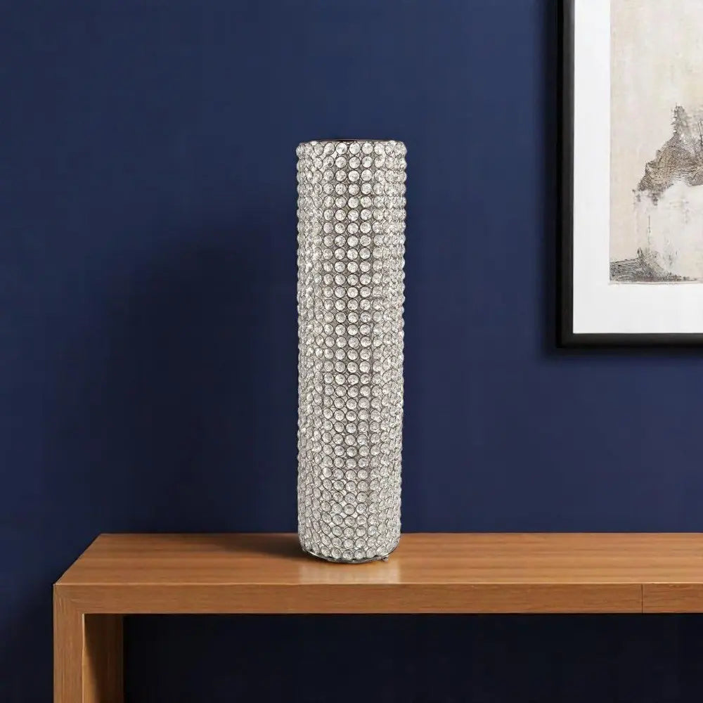 21" Clear And Silver Faux Crystal And Metal Table Vase - NOBLE HOME INTERIORS