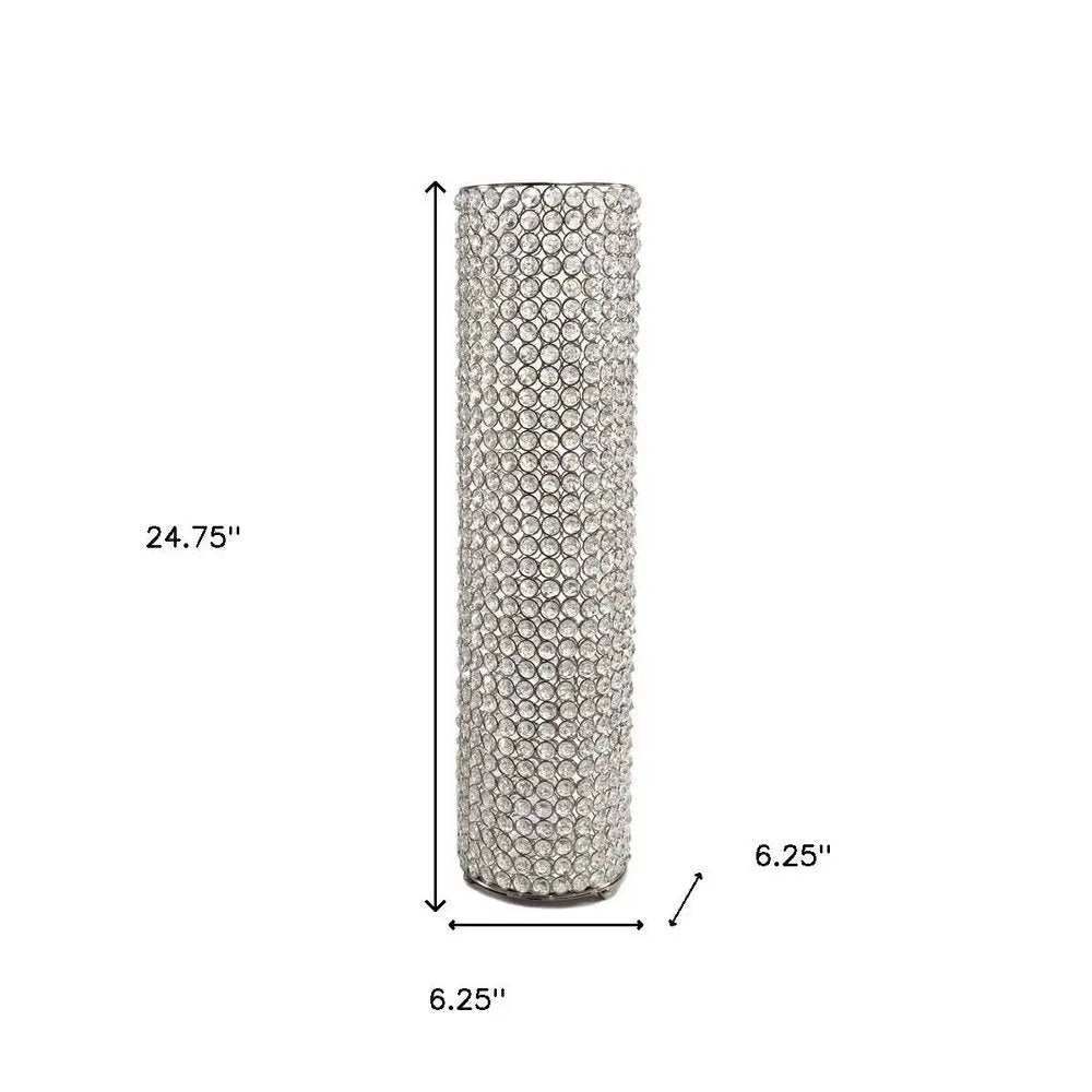 21" Clear And Silver Faux Crystal And Metal Table Vase - NOBLE HOME INTERIORS