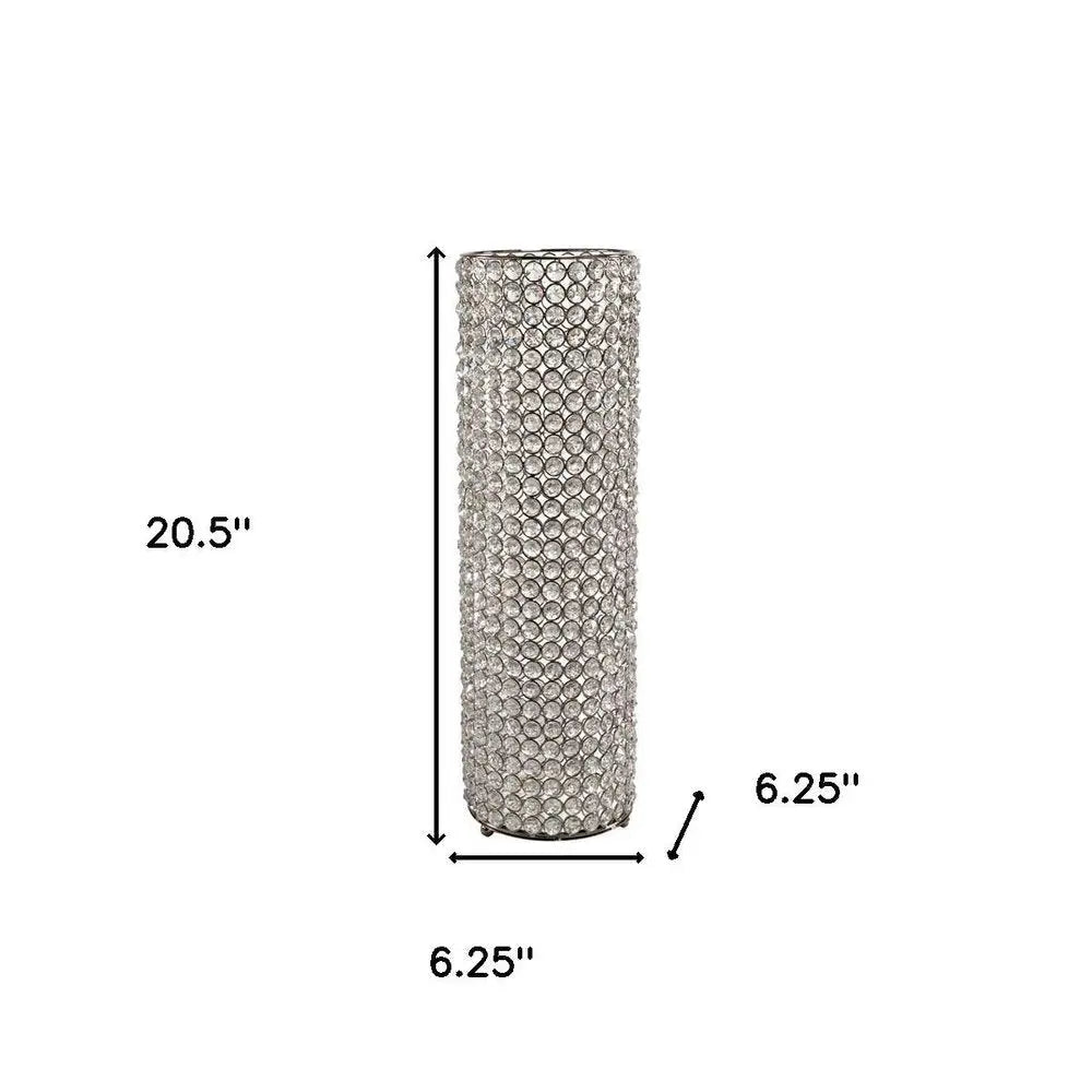 21" Clear And Silver Faux Crystal And Metal Table Vase - NOBLE HOME INTERIORS