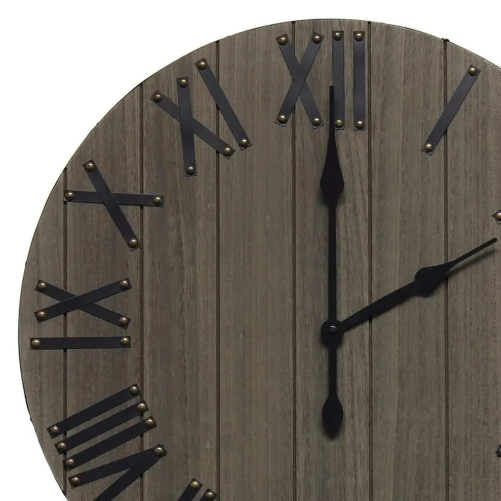 21" Gray And Black Rustic Wood Silent Analog Round Wall Clock - NOBLE HOME INTERIORS