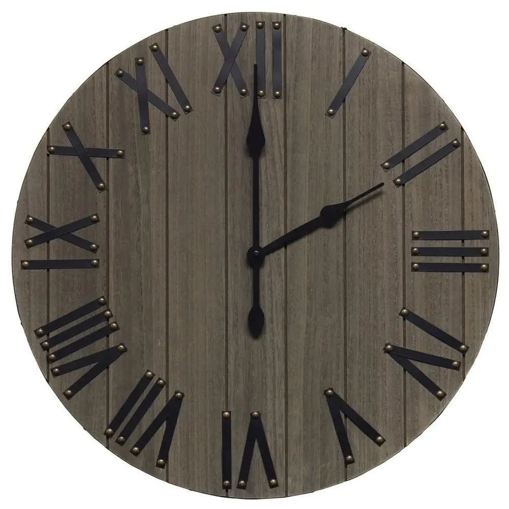 21" Gray And Black Rustic Wood Silent Analog Round Wall Clock - NOBLE HOME INTERIORS
