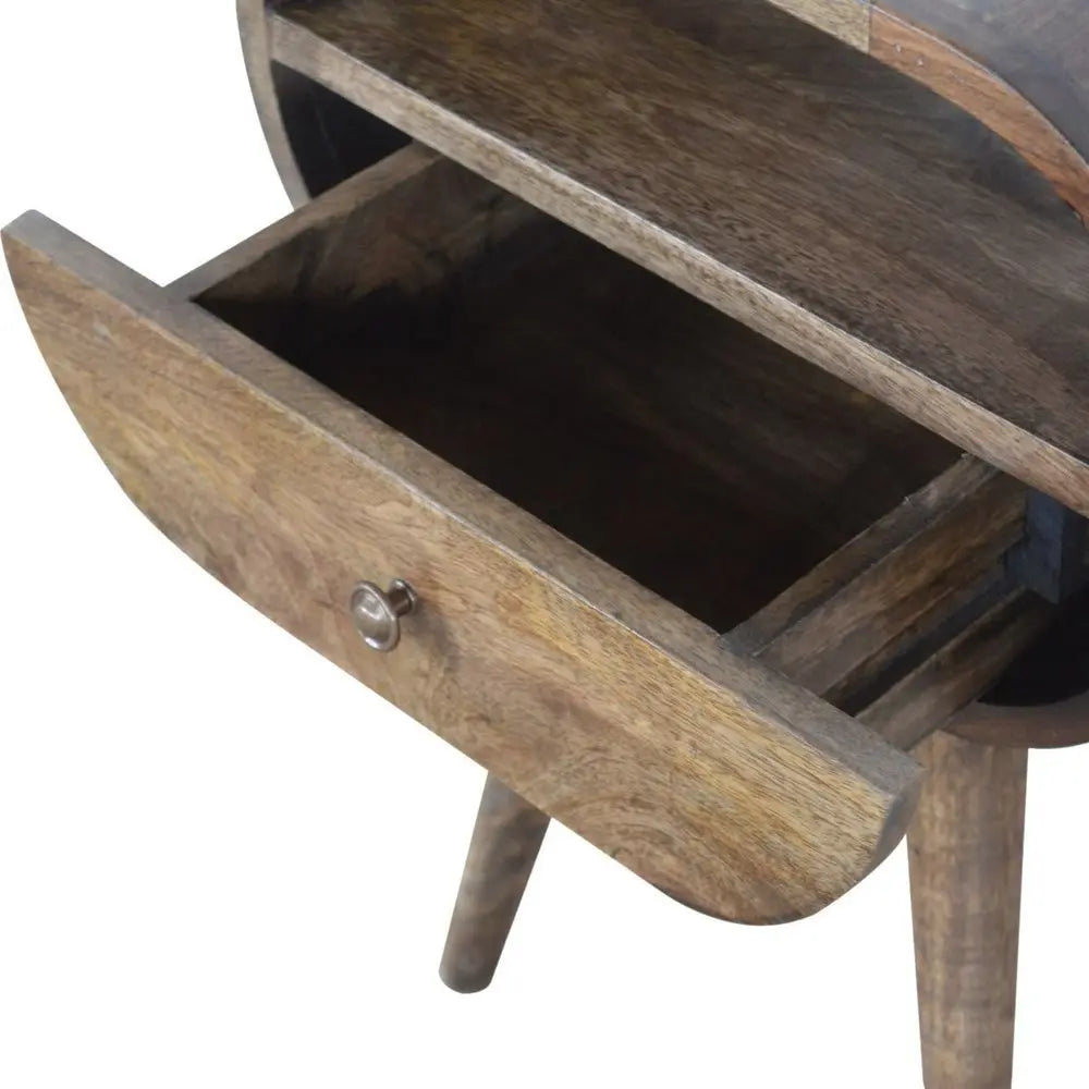 21" Light Brown Solid Wood Round One Drawer Nightstand - NOBLE HOME INTERIORS