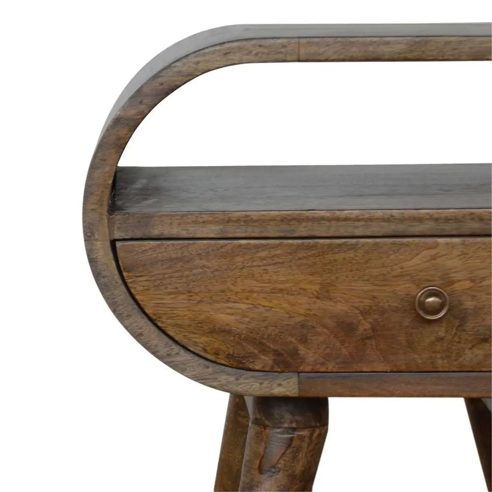 21" Light Brown Solid Wood Round One Drawer Nightstand - NOBLE HOME INTERIORS