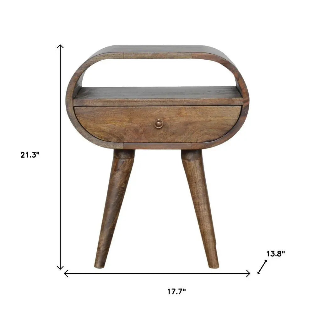 21" Light Brown Solid Wood Round One Drawer Nightstand - NOBLE HOME INTERIORS