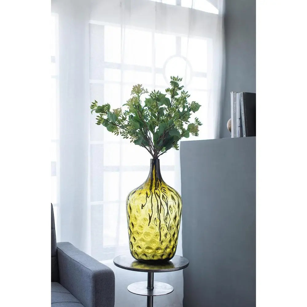 21" Olive Green Hammered Glass Table Vase - NOBLE HOME INTERIORS