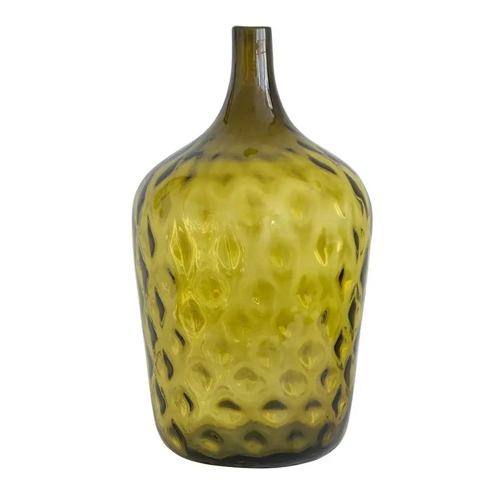 21" Olive Green Hammered Glass Table Vase - NOBLE HOME INTERIORS