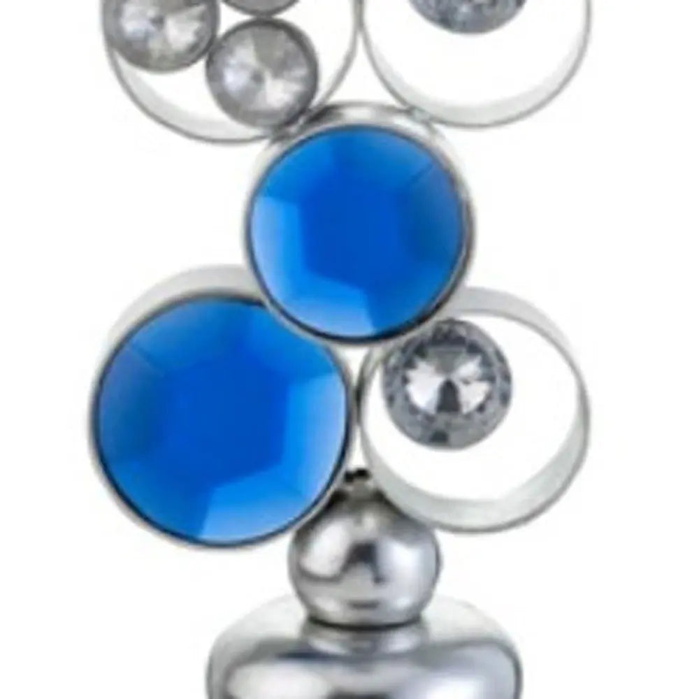 21" Silver and Blue Faux Crystal Bling Hurricane Candle Holder - NOBLE HOME INTERIORS