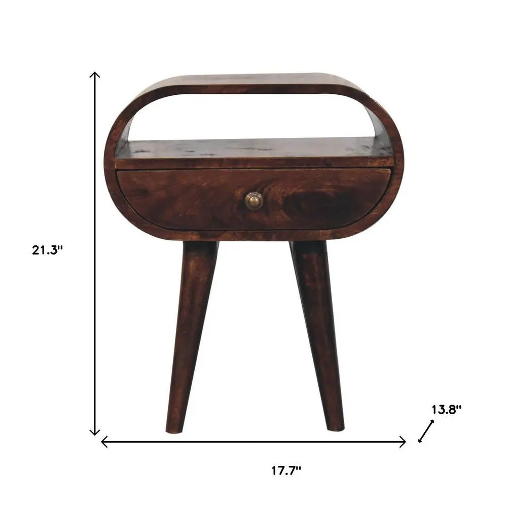 21" Walnut Solid Wood Oval One Drawer Nightstand - NOBLE HOME INTERIORS