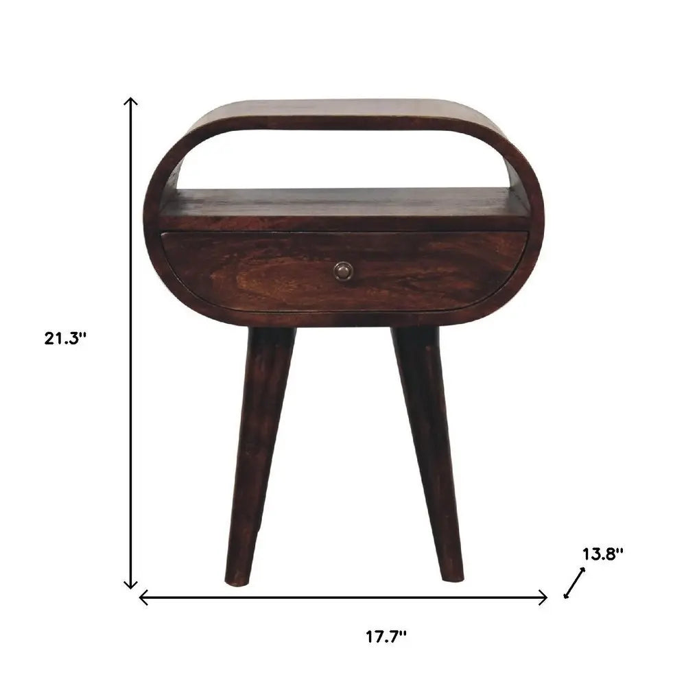 21" Walnut Solid Wood Oval One Drawer Nightstand - NOBLE HOME INTERIORS