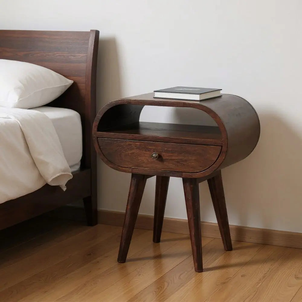 21" Walnut Solid Wood Oval One Drawer Nightstand - NOBLE HOME INTERIORS