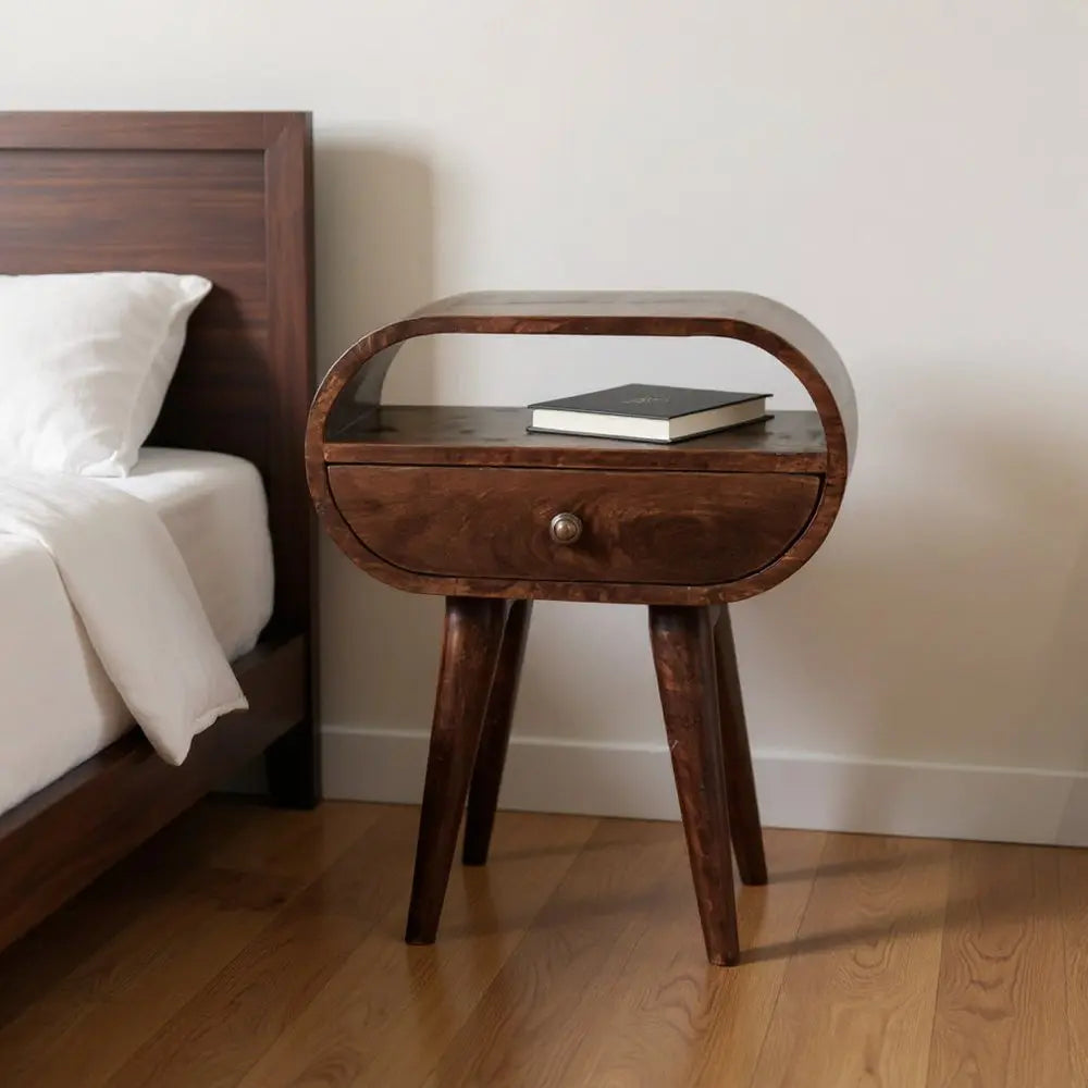21" Walnut Solid Wood Oval One Drawer Nightstand - NOBLE HOME INTERIORS