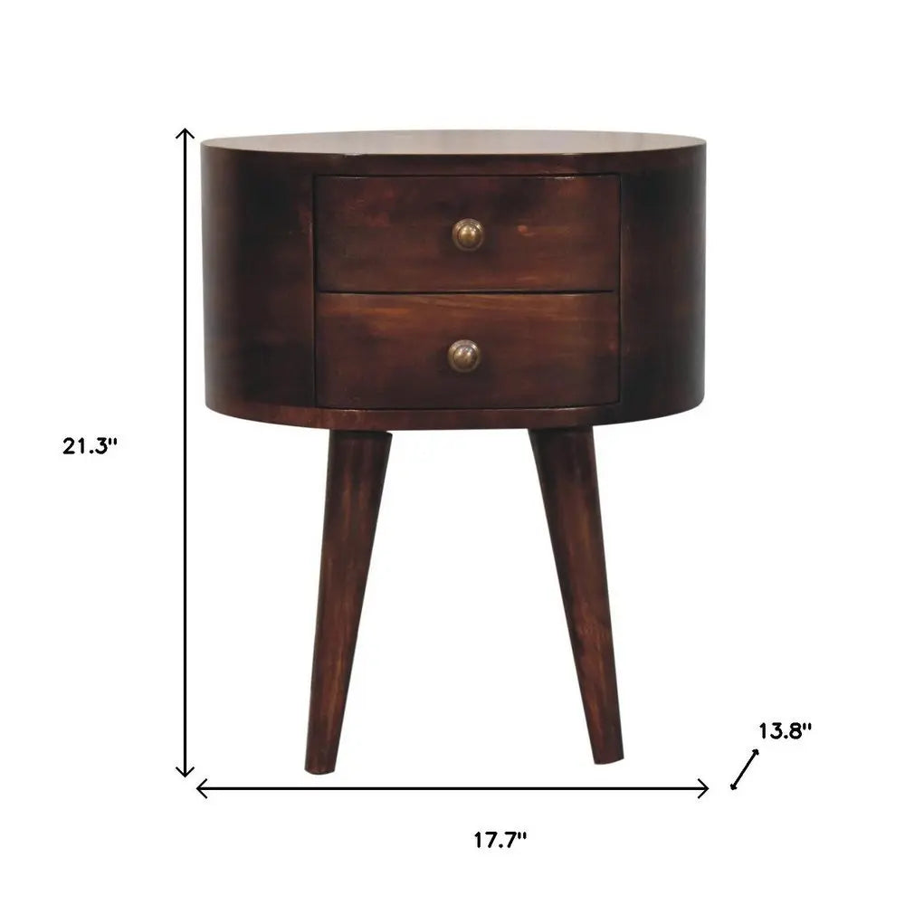 21" Walnut Solid Wood Oval Two Drawer Nightstand - NOBLE HOME INTERIORS