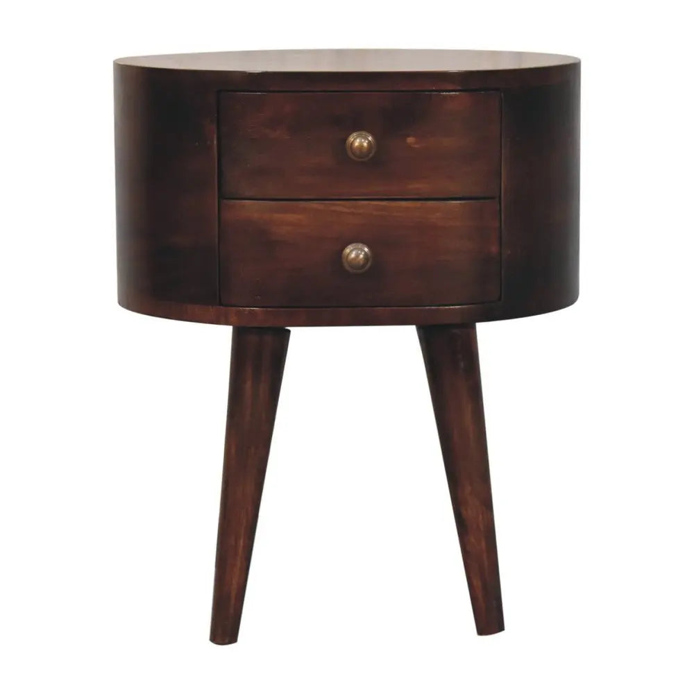 21" Walnut Solid Wood Oval Two Drawer Nightstand - NOBLE HOME INTERIORS