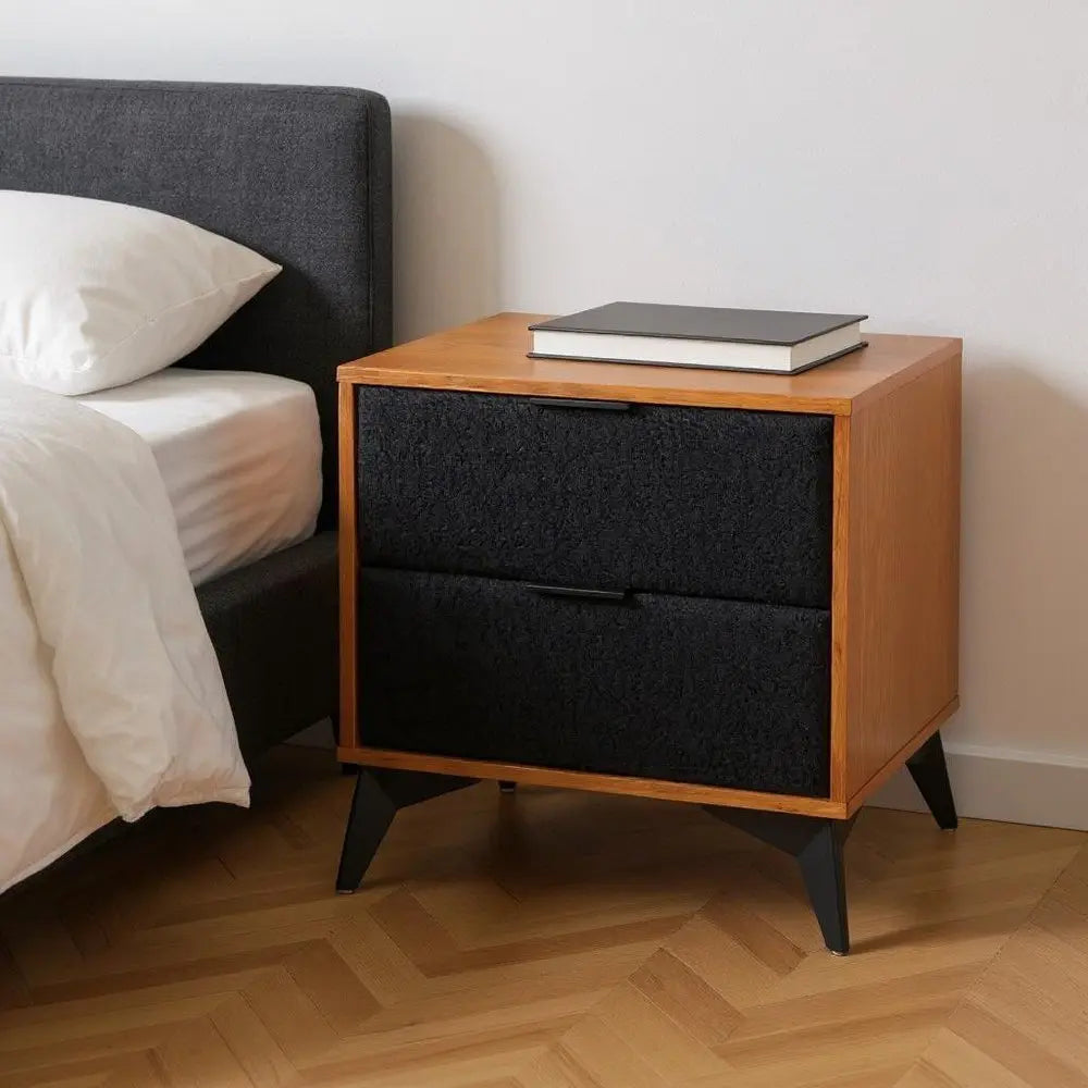 21" Walnut Wood and Steel Two Drawer Nightstand - NOBLE HOME INTERIORS