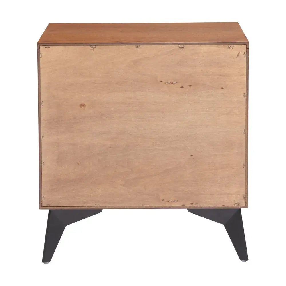 21" Walnut Wood and Steel Two Drawer Nightstand - NOBLE HOME INTERIORS