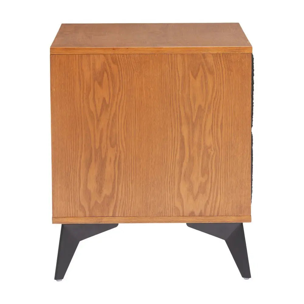 21" Walnut Wood and Steel Two Drawer Nightstand - NOBLE HOME INTERIORS