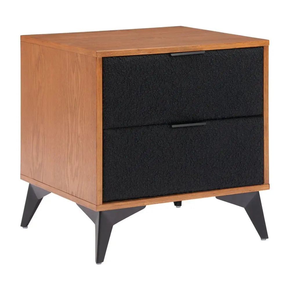 21" Walnut Wood and Steel Two Drawer Nightstand - NOBLE HOME INTERIORS