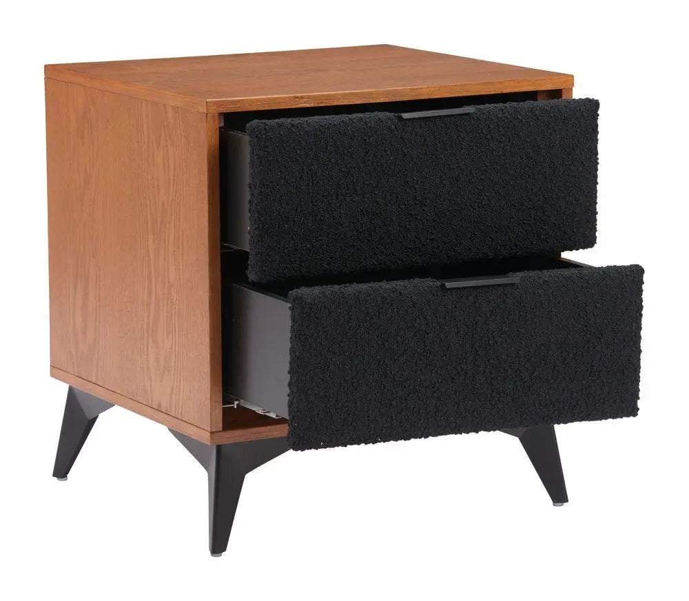 21" Walnut Wood and Steel Two Drawer Nightstand - NOBLE HOME INTERIORS