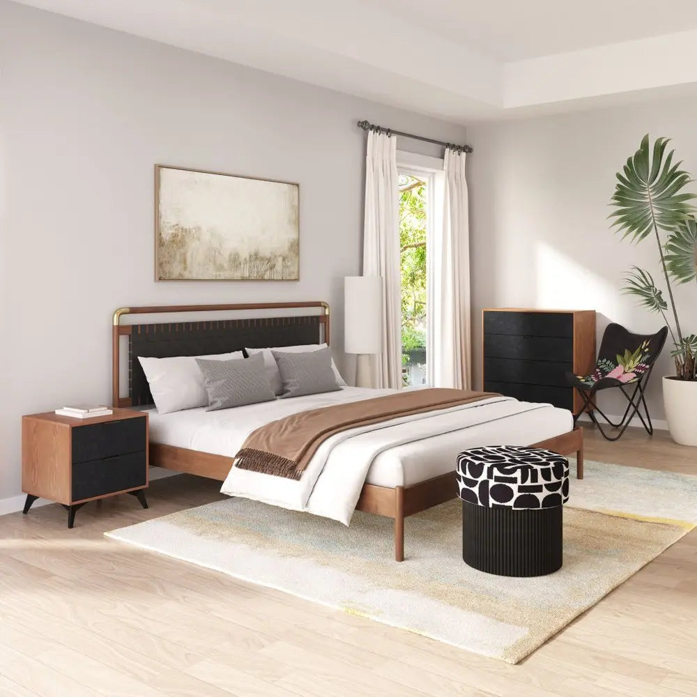 21" Walnut Wood and Steel Two Drawer Nightstand - NOBLE HOME INTERIORS