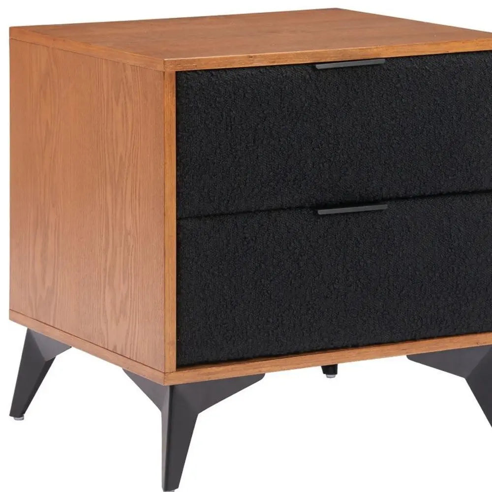 21" Walnut Wood and Steel Two Drawer Nightstand - NOBLE HOME INTERIORS