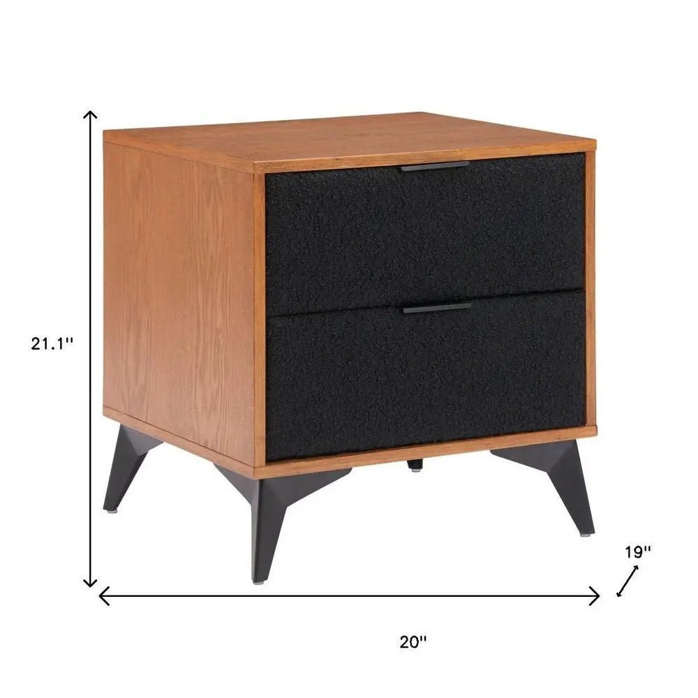 21" Walnut Wood and Steel Two Drawer Nightstand - NOBLE HOME INTERIORS