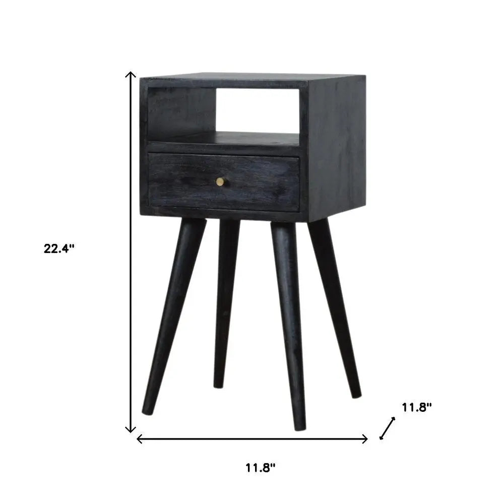 22" Black Solid Wood Square One Drawer Nightstand - NOBLE HOME INTERIORS