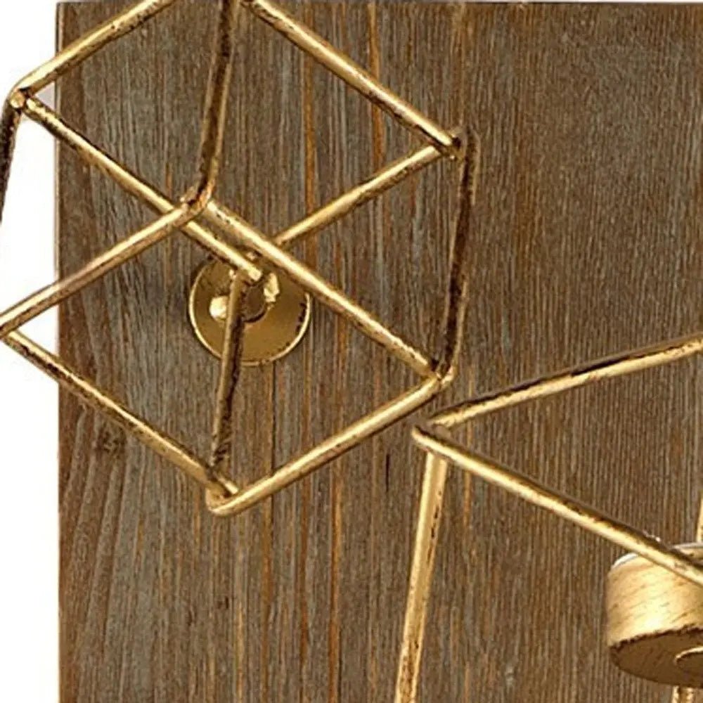 22" Brass Distressed Geometric Brass And Solid Wood Wall Sconce Candle Holder HomeRoots