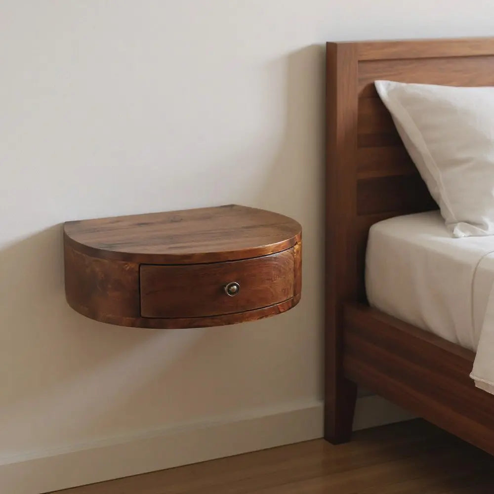 22" Brown Solid Wood One Drawer Floating Nightstand - NOBLE HOME INTERIORS