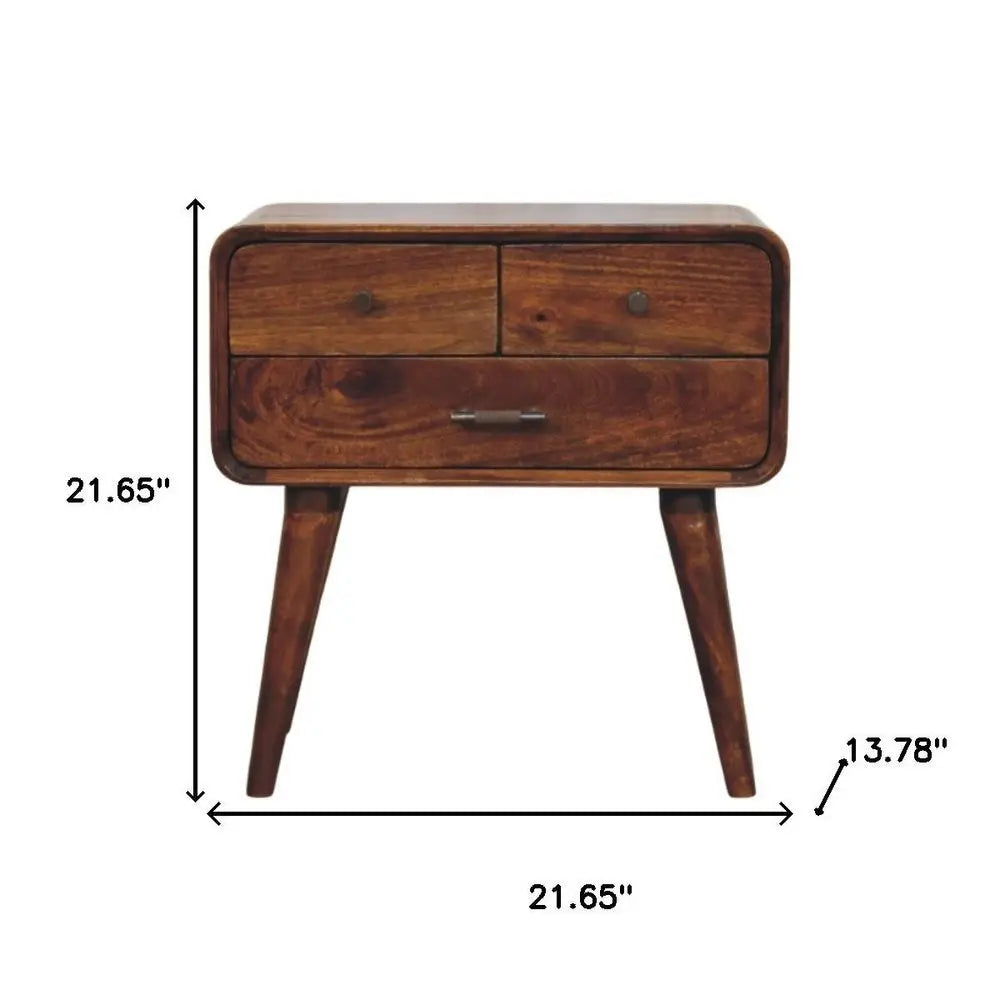 22" Brown Solid Wood Two Drawer Nightstand - NOBLE HOME INTERIORS