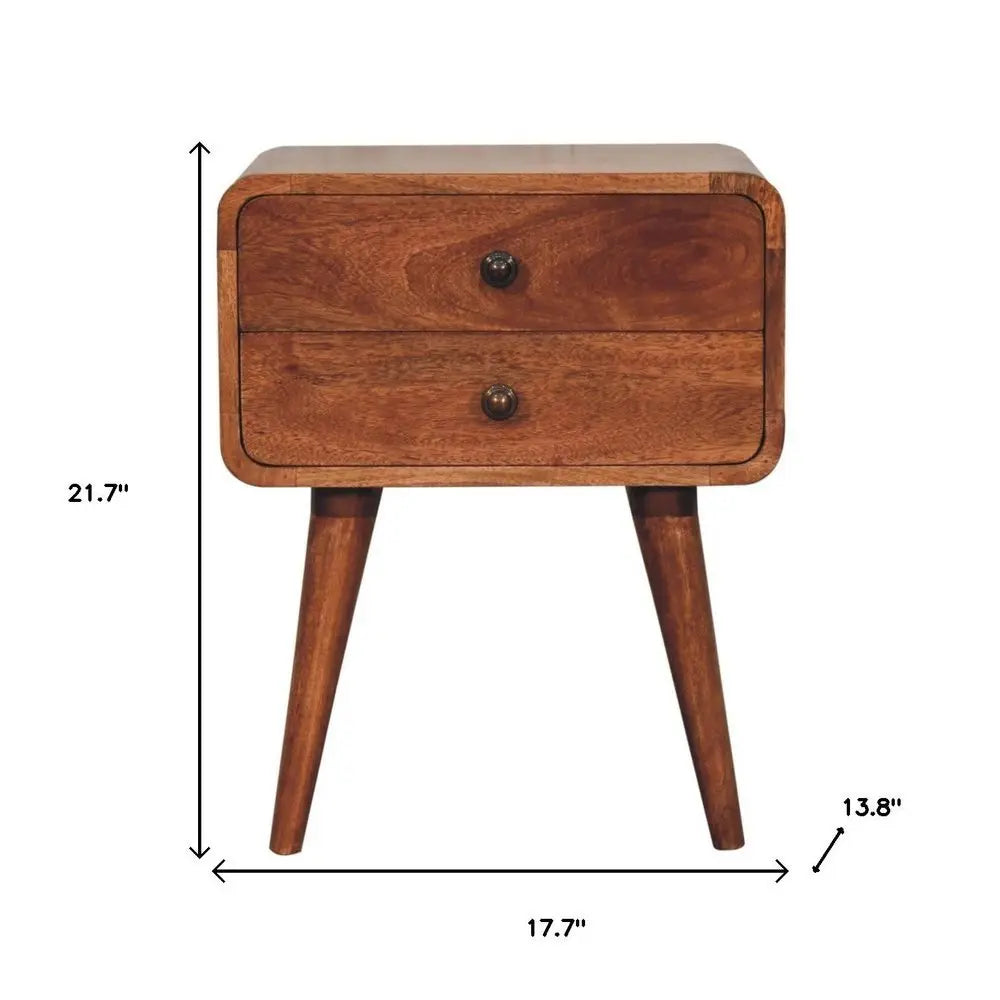 22" Brown Solid Wood Two Drawer Nightstand - NOBLE HOME INTERIORS