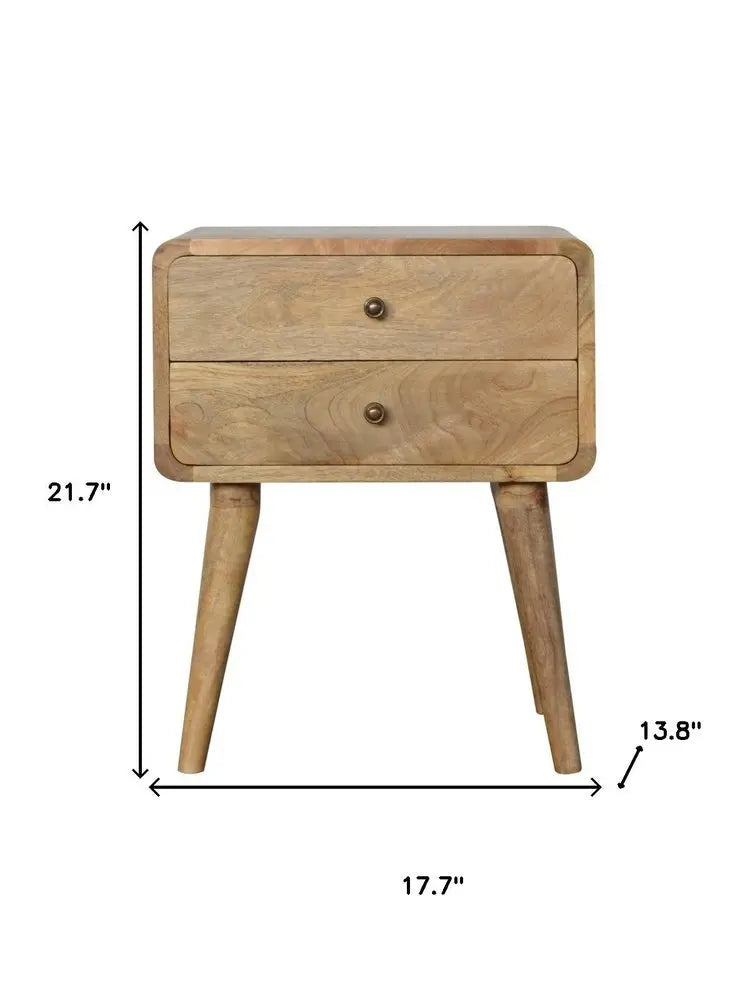 22" Brown Solid Wood Two Drawer Nightstand - NOBLE HOME INTERIORS