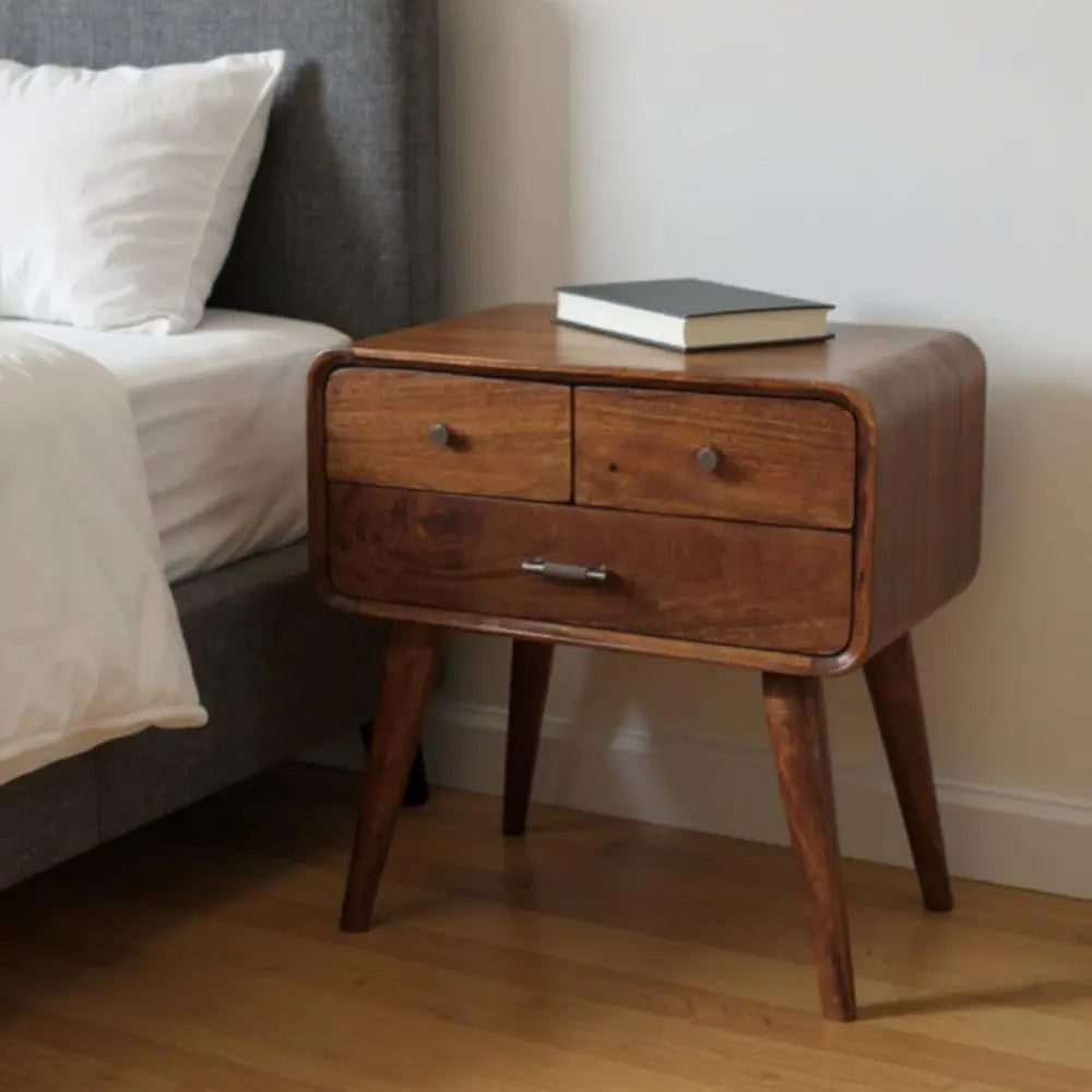 22" Brown Solid Wood Two Drawer Nightstand - NOBLE HOME INTERIORS