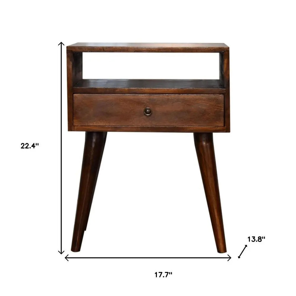 22" Chestnut Solid Wood One Drawer Nightstand - NOBLE HOME INTERIORS
