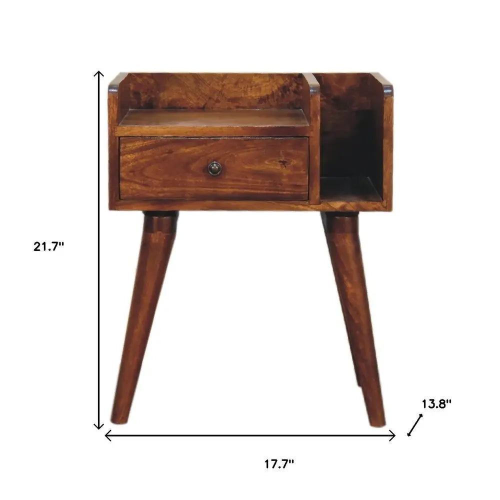 22" Chestnut Solid Wood One Drawer Nightstand - NOBLE HOME INTERIORS