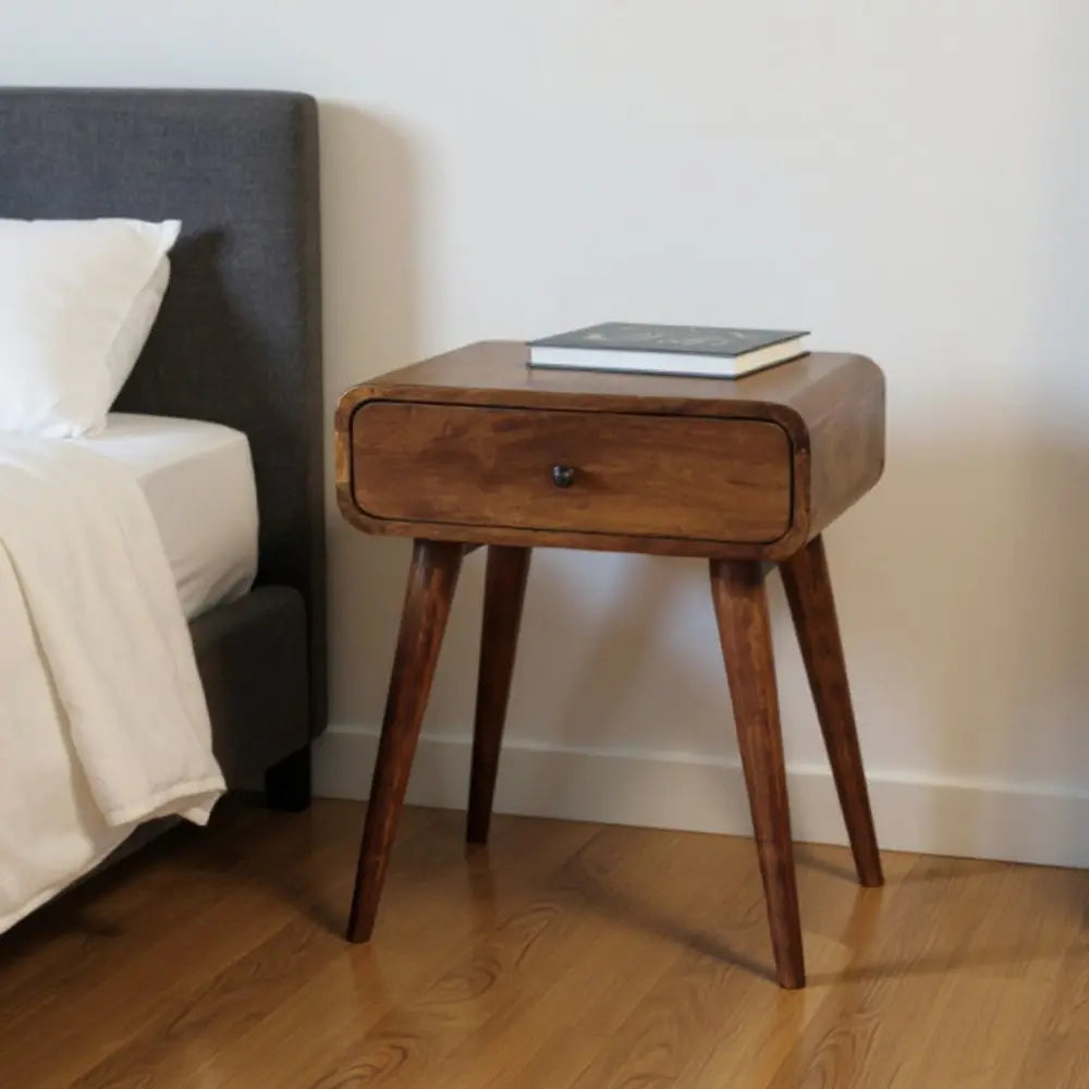 22" Chestnut Solid Wood One Drawer Nightstand - NOBLE HOME INTERIORS