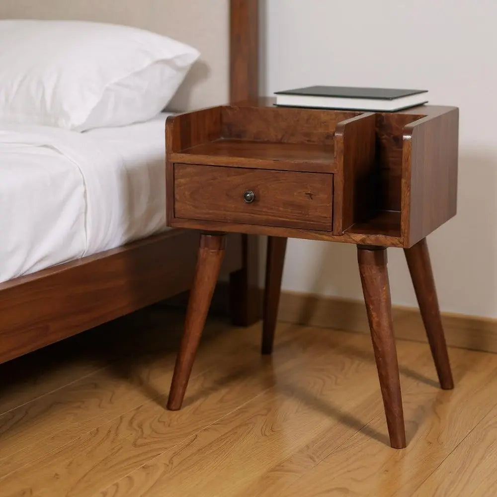22" Chestnut Solid Wood One Drawer Nightstand - NOBLE HOME INTERIORS