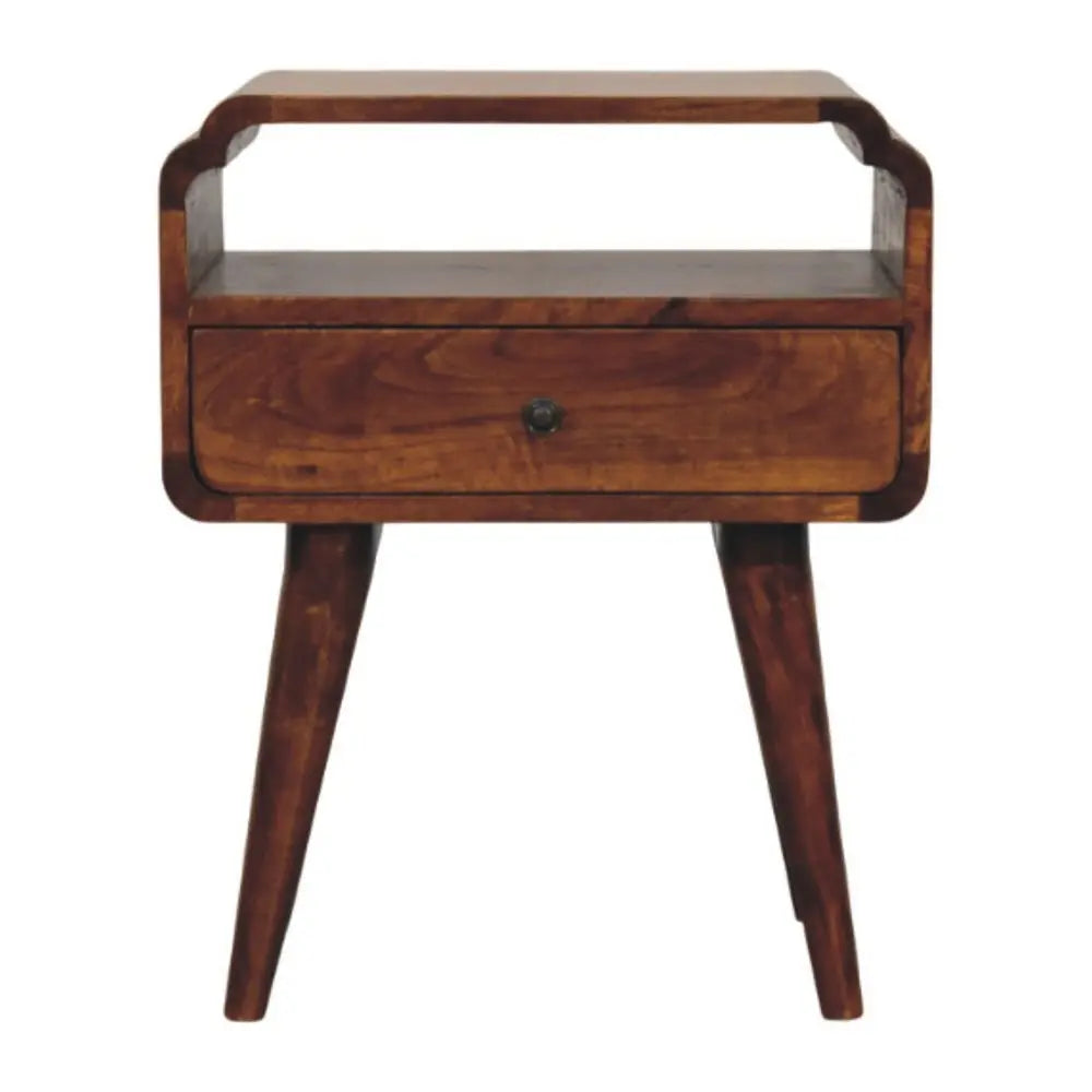 22" Chestnut Solid Wood Oval One Drawer Nightstand - NOBLE HOME INTERIORS