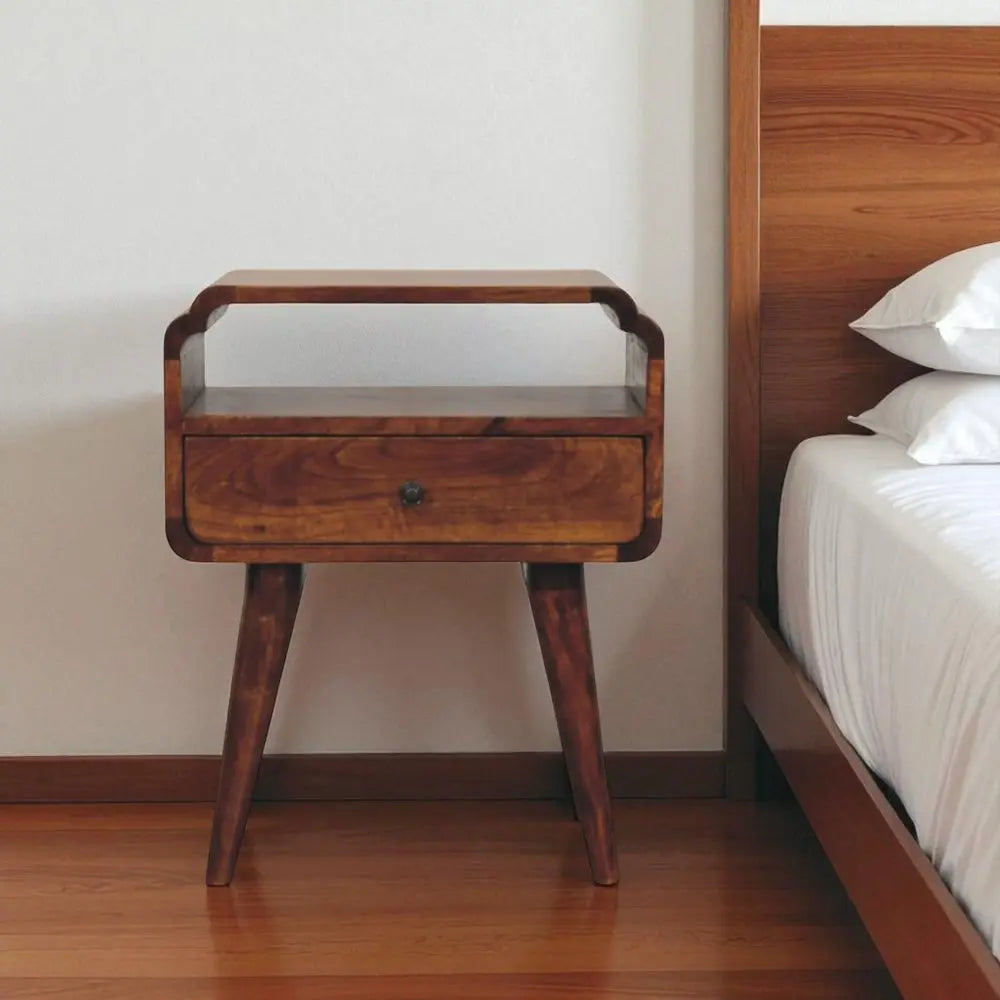 22" Chestnut Solid Wood Oval One Drawer Nightstand - NOBLE HOME INTERIORS