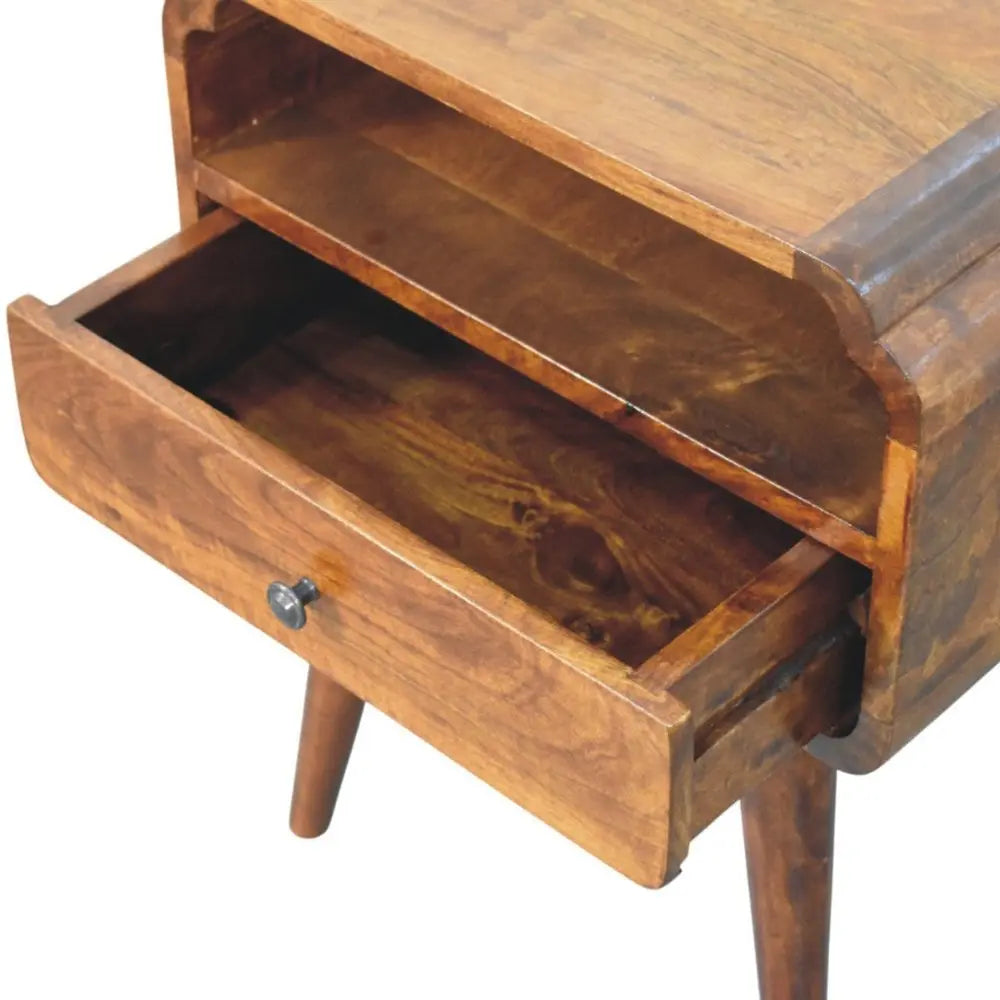 22" Chestnut Solid Wood Oval One Drawer Nightstand - NOBLE HOME INTERIORS