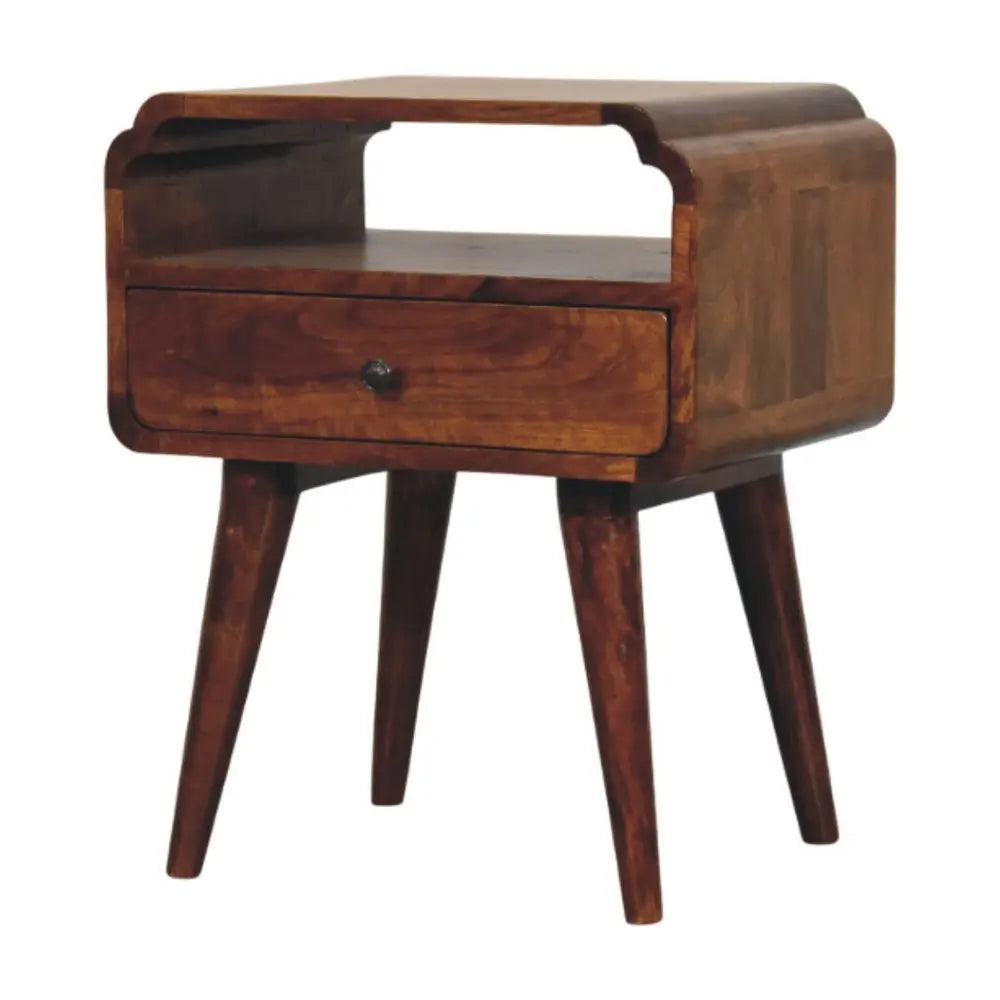 22" Chestnut Solid Wood Oval One Drawer Nightstand - NOBLE HOME INTERIORS