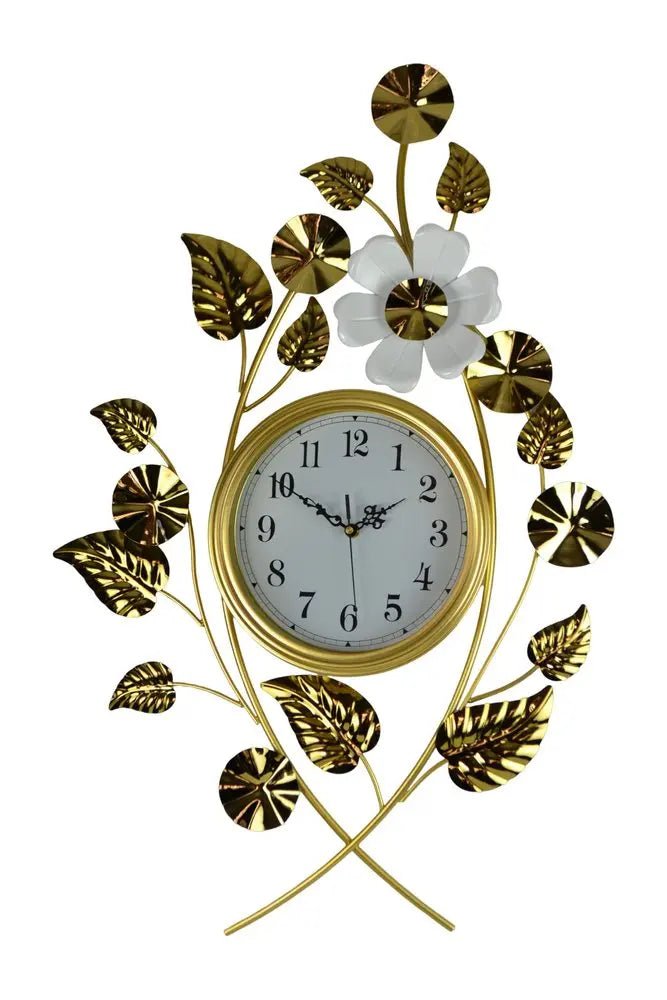 22" Gold And White Metal Silent Analog Floral Novelty Wall Clock HomeRoots