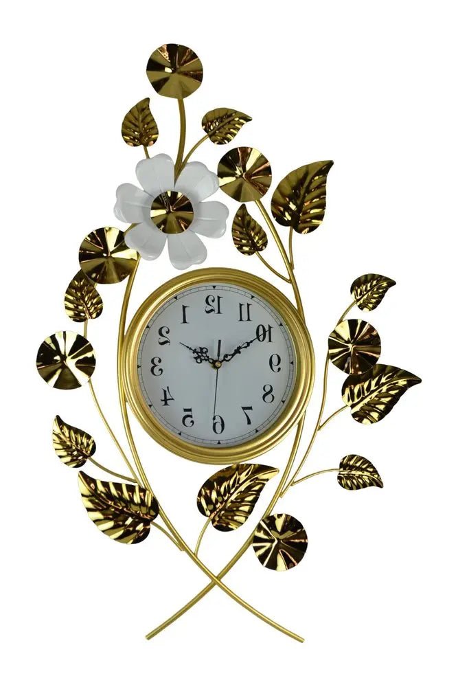22" Gold And White Metal Silent Analog Floral Novelty Wall Clock HomeRoots