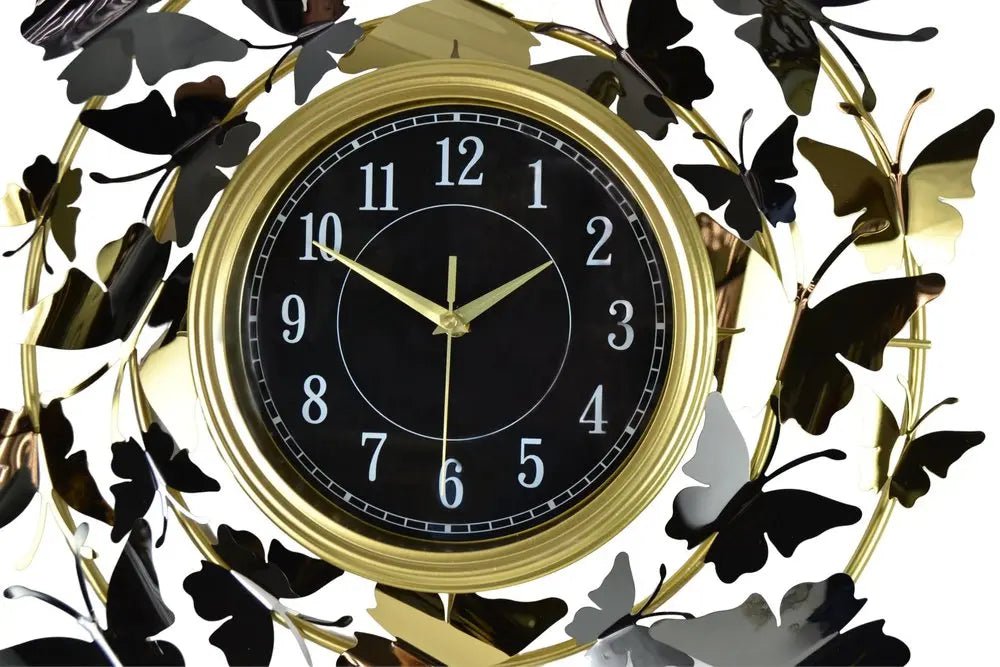 22" Gold Silver And Black Metal Silent Analog Butterfly Round Wall Clock HomeRoots