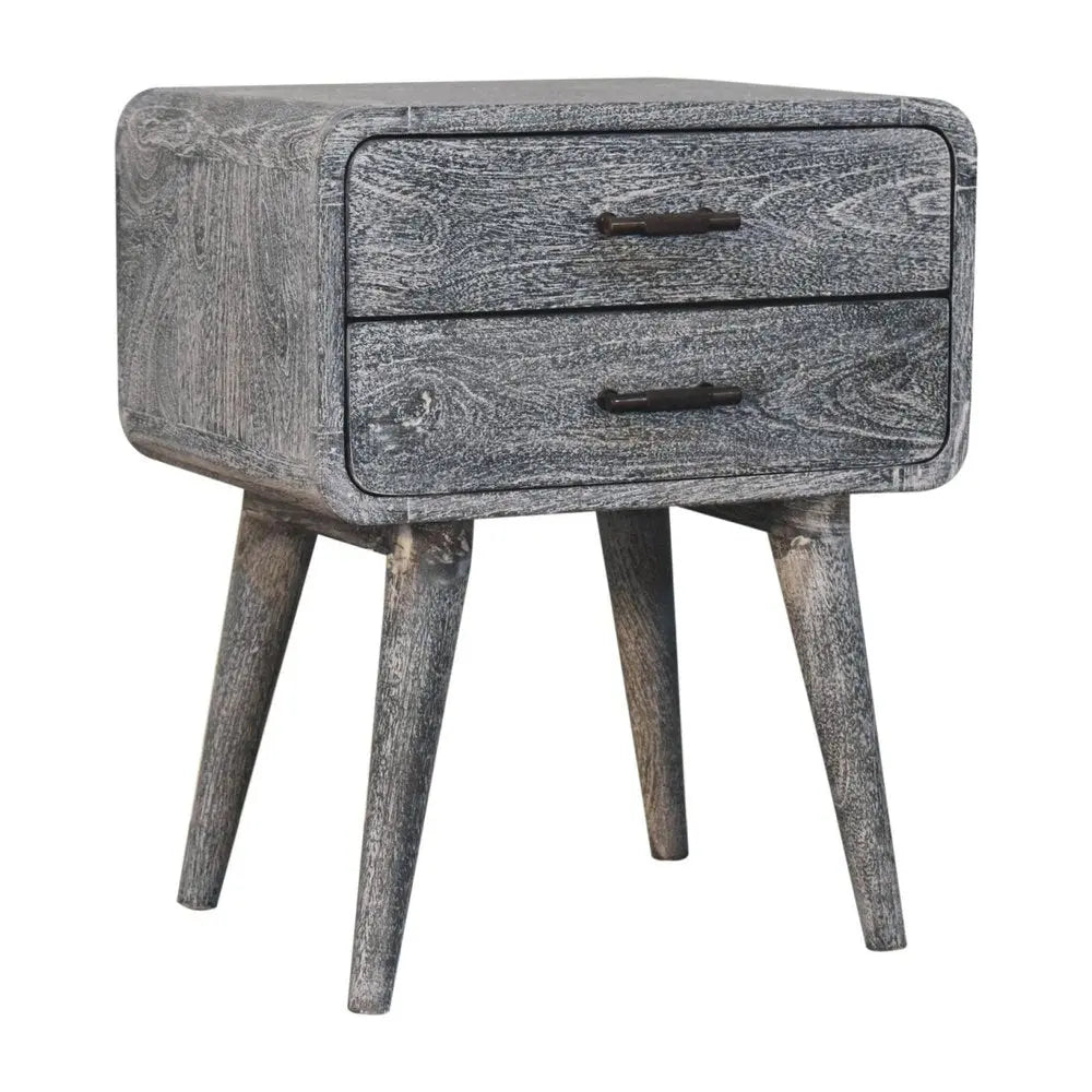 22" Gray Solid Wood Distressed Two Drawer Nightstand - NOBLE HOME INTERIORS