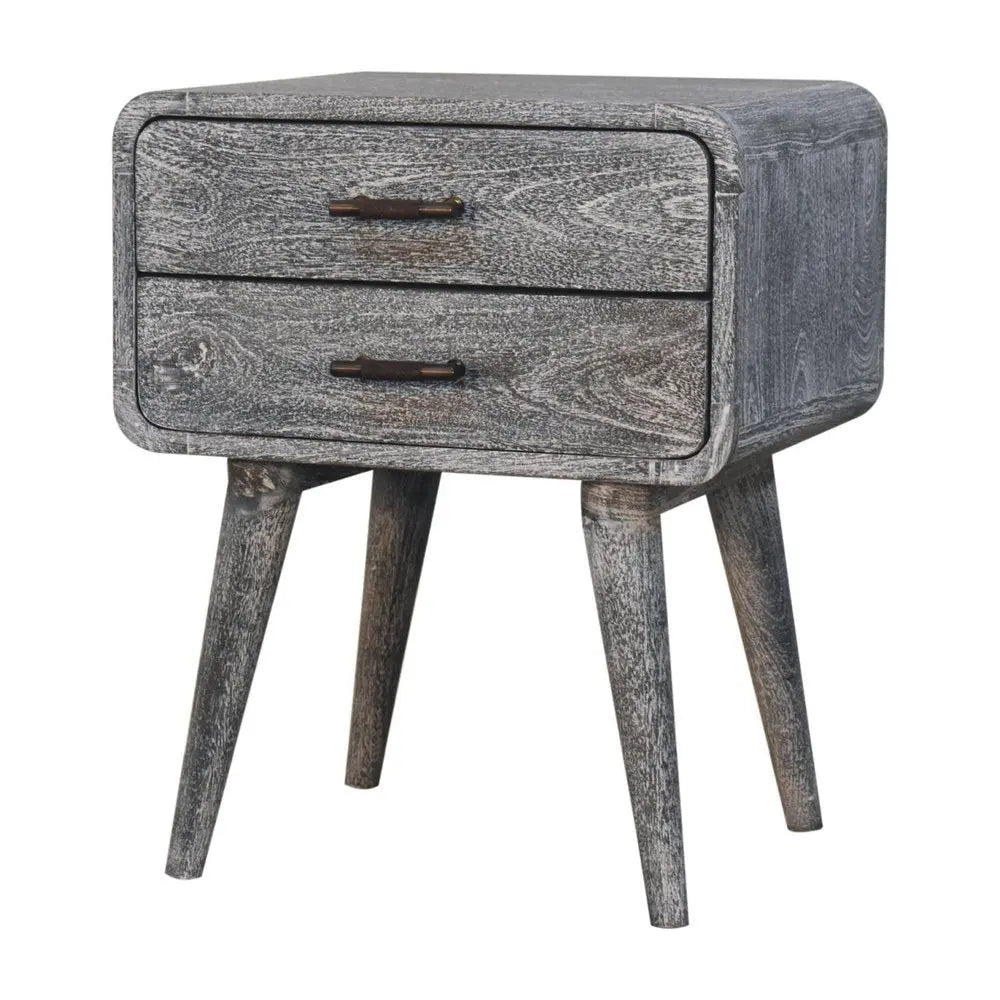 22" Gray Solid Wood Distressed Two Drawer Nightstand - NOBLE HOME INTERIORS