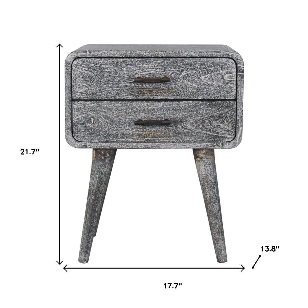 22" Gray Solid Wood Distressed Two Drawer Nightstand - NOBLE HOME INTERIORS