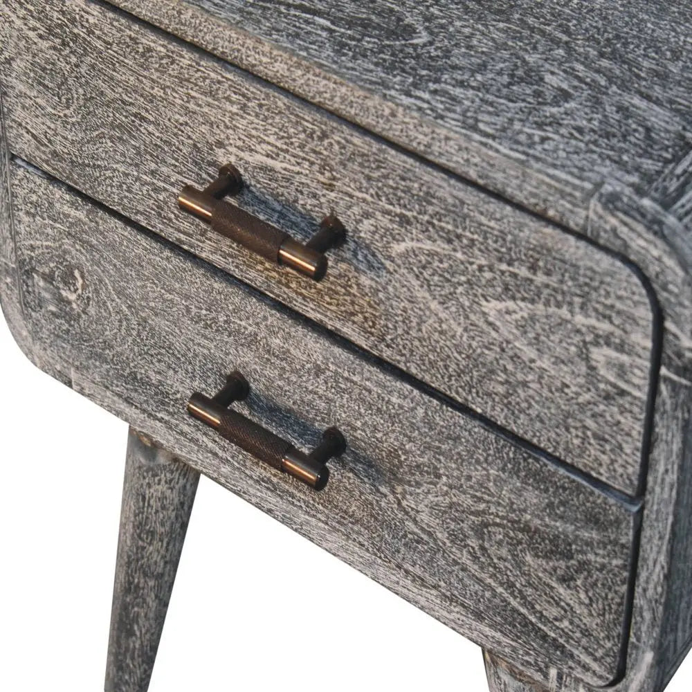 22" Gray Solid Wood Distressed Two Drawer Nightstand - NOBLE HOME INTERIORS