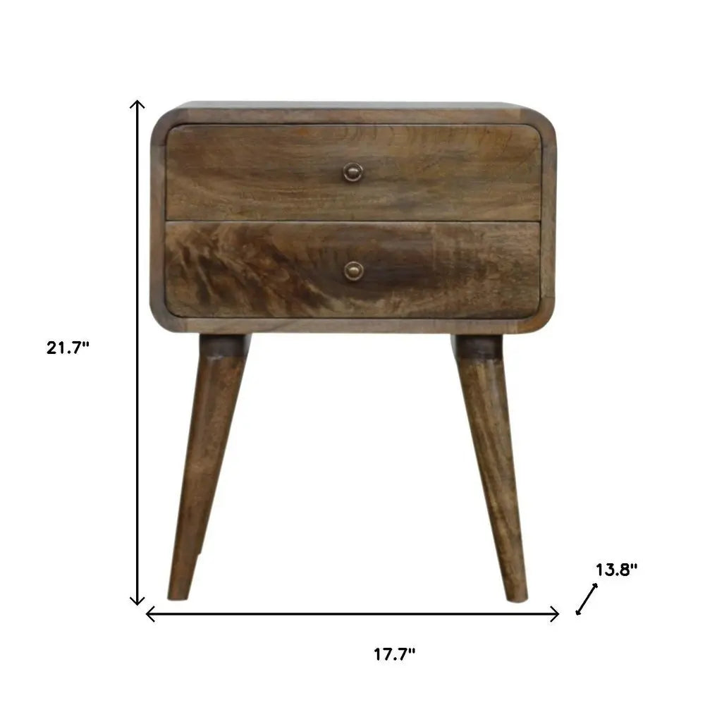 22" Natural Solid Wood Distressed Two Drawer Nightstand - NOBLE HOME INTERIORS